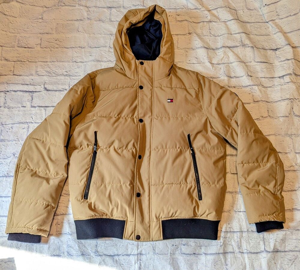 Tommy Hilfiger Short Snorkel Coat Tan Winter Coat Size Large Attached Hood